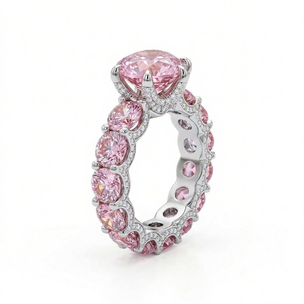 14.5ct CTW Micro Paved Diamonds 6-claw Pink Round Cut S925 Silver Engagement Ring