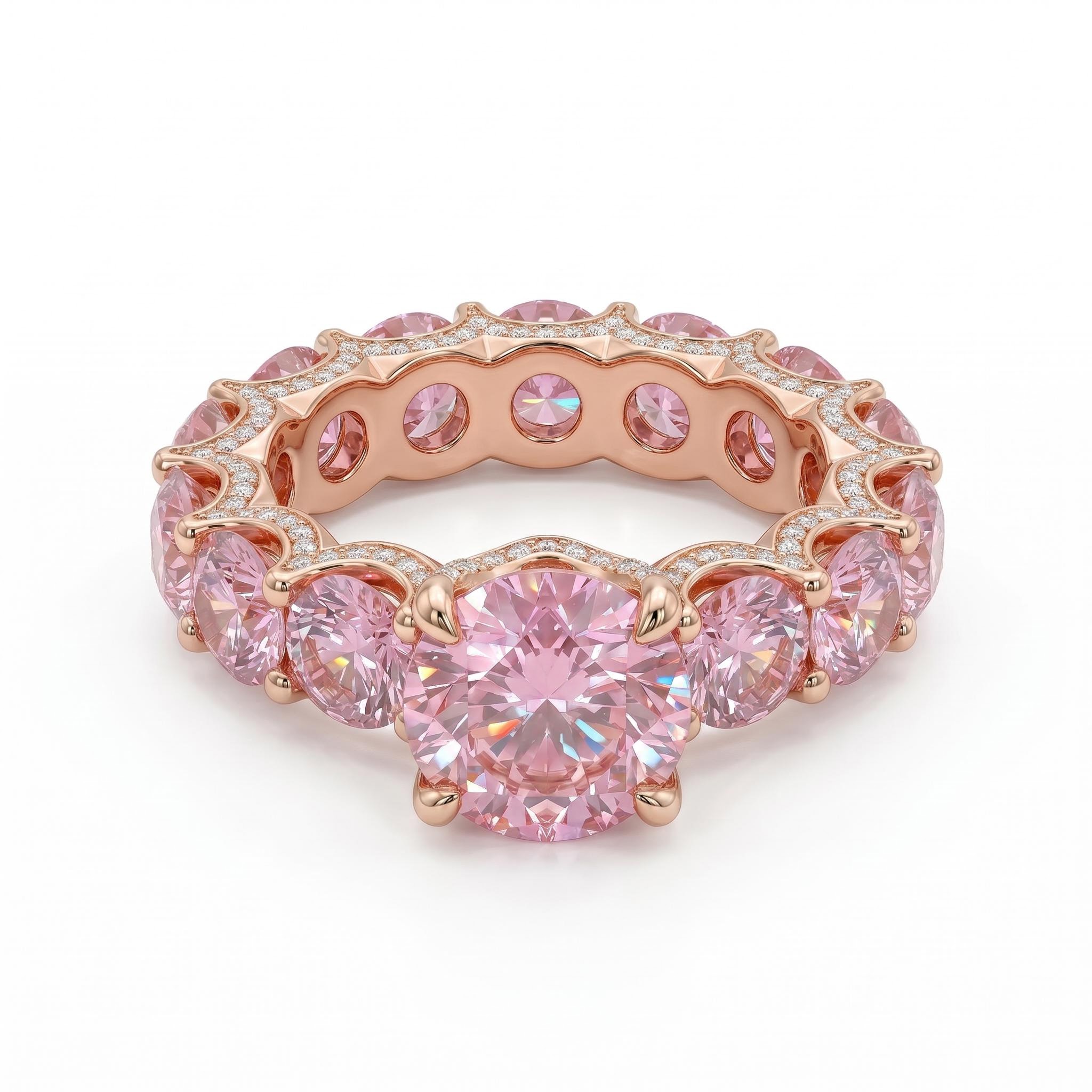 10.64 ct.tw. Micro Paved Diamonds 6-claw Pink Round Cut S925 Silver Engagement Ring 10.64 ct.tw. Micro Paved Diamonds 6-claw Pink Round Cut S925 Silver Engagement Ring