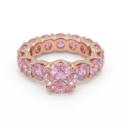 10.64 ct.tw. Micro Paved Diamonds 6-claw Pink Round Cut S925 Silver Engagement Ring