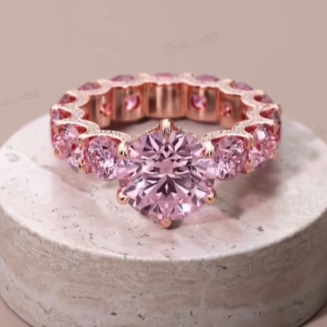 10.64 ct.tw. Micro Paved Diamonds 6-claw Pink Round Cut S925 Silver Engagement Ring 10.64 ct.tw. Micro Paved Diamonds 6-claw Pink Round Cut S925 Silver Engagement Ring