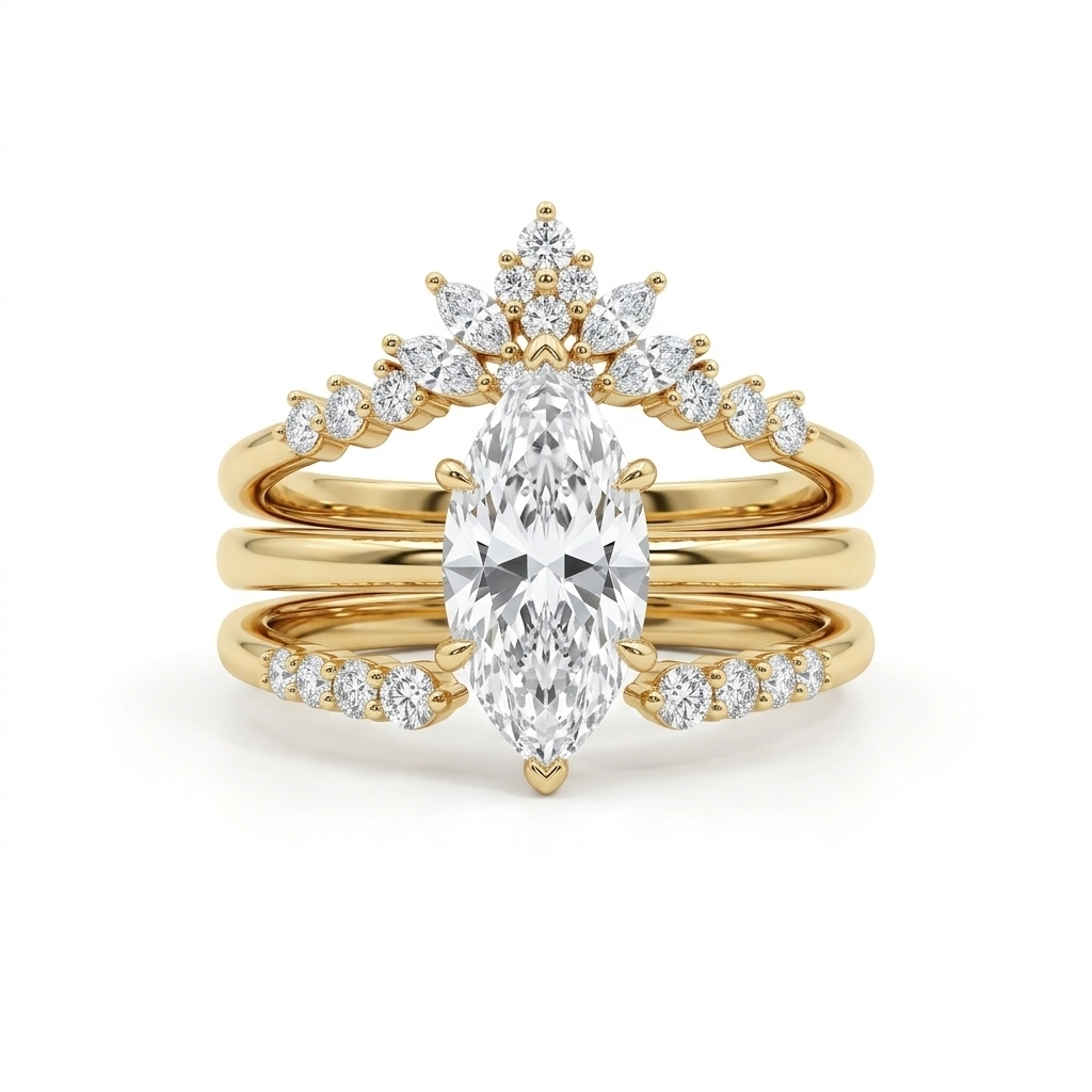 2.8ct CTW Stackable Nature-inspired  Marquise Cut VVS Moissanite S925 Silver Bridal Sets