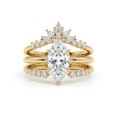 2.8ct CTW Stackable Nature-inspired  Marquise Cut VVS Moissanite S925 Silver Bridal Sets