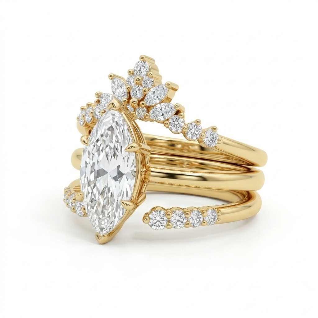 2.8ct CTW Stackable Nature-inspired  Marquise Cut VVS Moissanite S925 Silver Bridal Sets