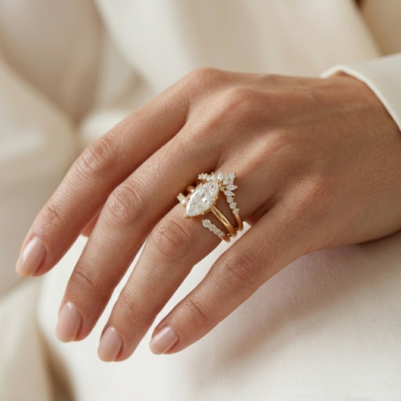 2.8ct CTW Stackable Nature-inspired  Marquise Cut VVS Moissanite S925 Silver Bridal Sets