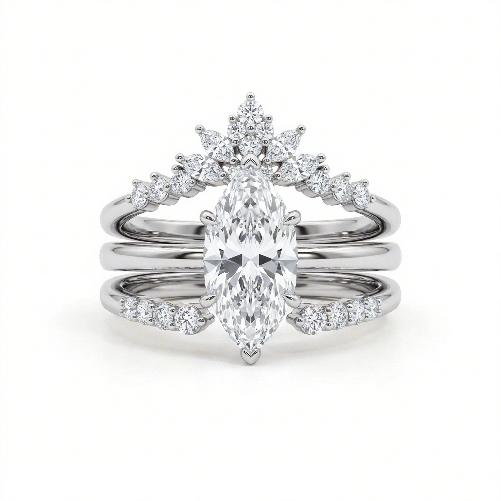 2.8ct CTW Stackable Nature-inspired  Marquise Cut VVS Moissanite S925 Silver Bridal Sets