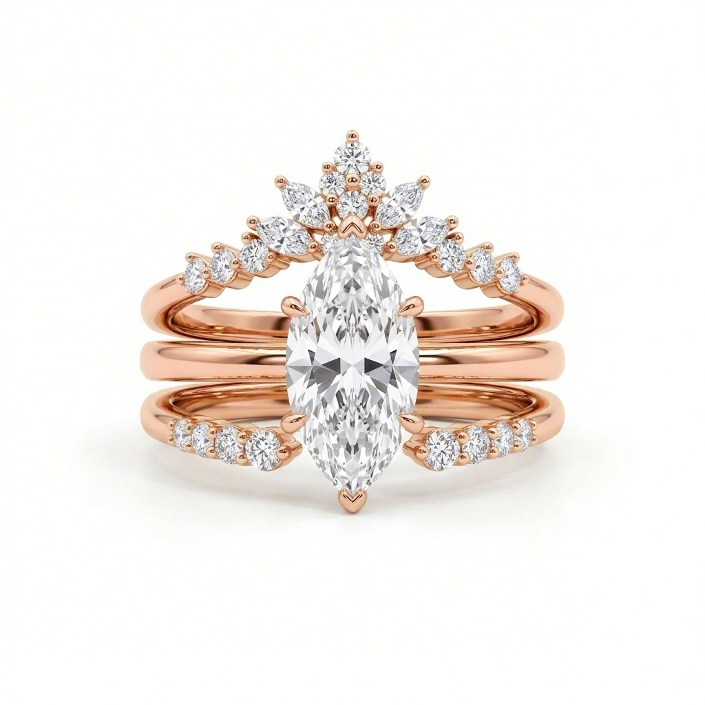 2.8ct CTW Stackable Nature-inspired  Marquise Cut VVS Moissanite S925 Silver Bridal Sets