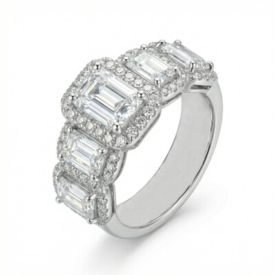 7.95ct CTW Halo & Eternity Stackable Emerald Cut S925 Silver Bridal Sets