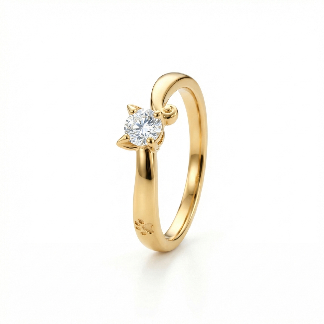 0.5ct CTW Cat-Themed Round Cut VVS Moissanite S925 Silver Ring