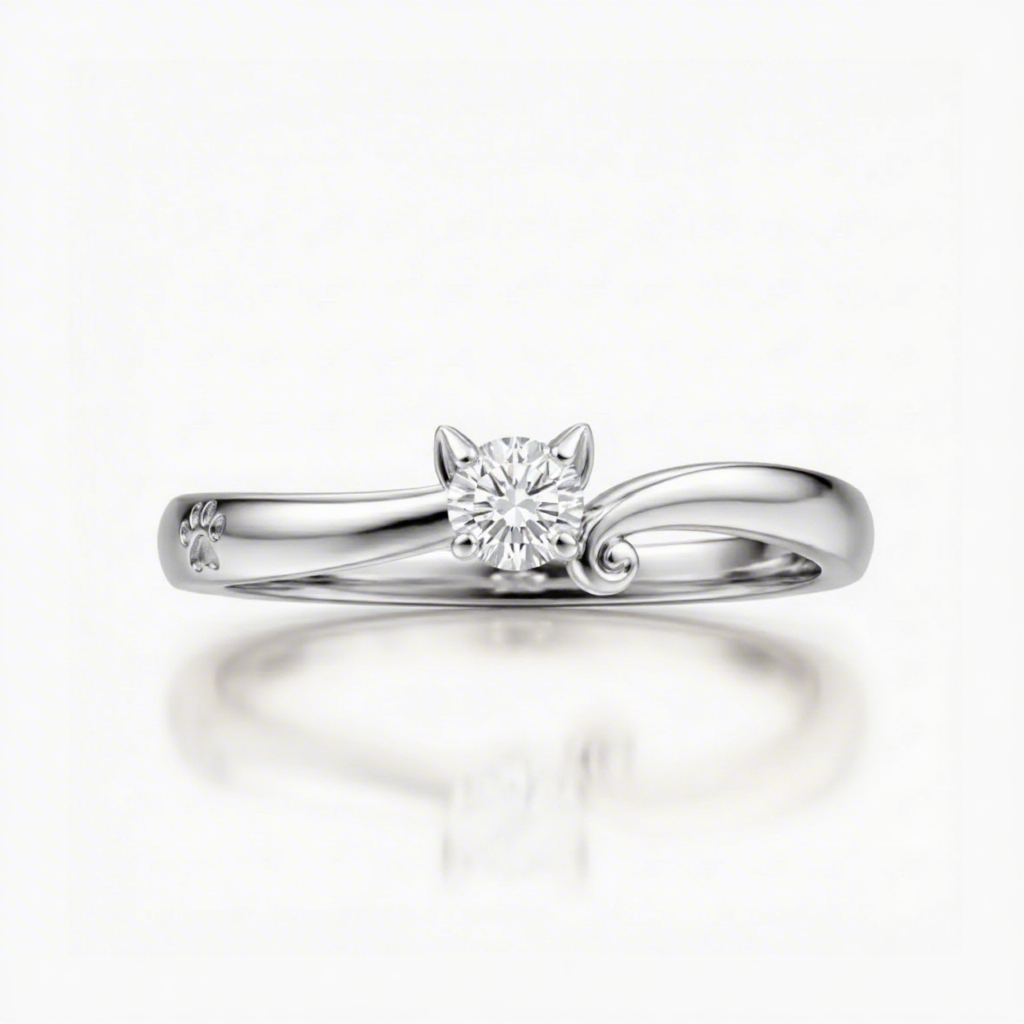 0.5ct CTW Cat-Themed Round Cut VVS Moissanite S925 Silver Ring
