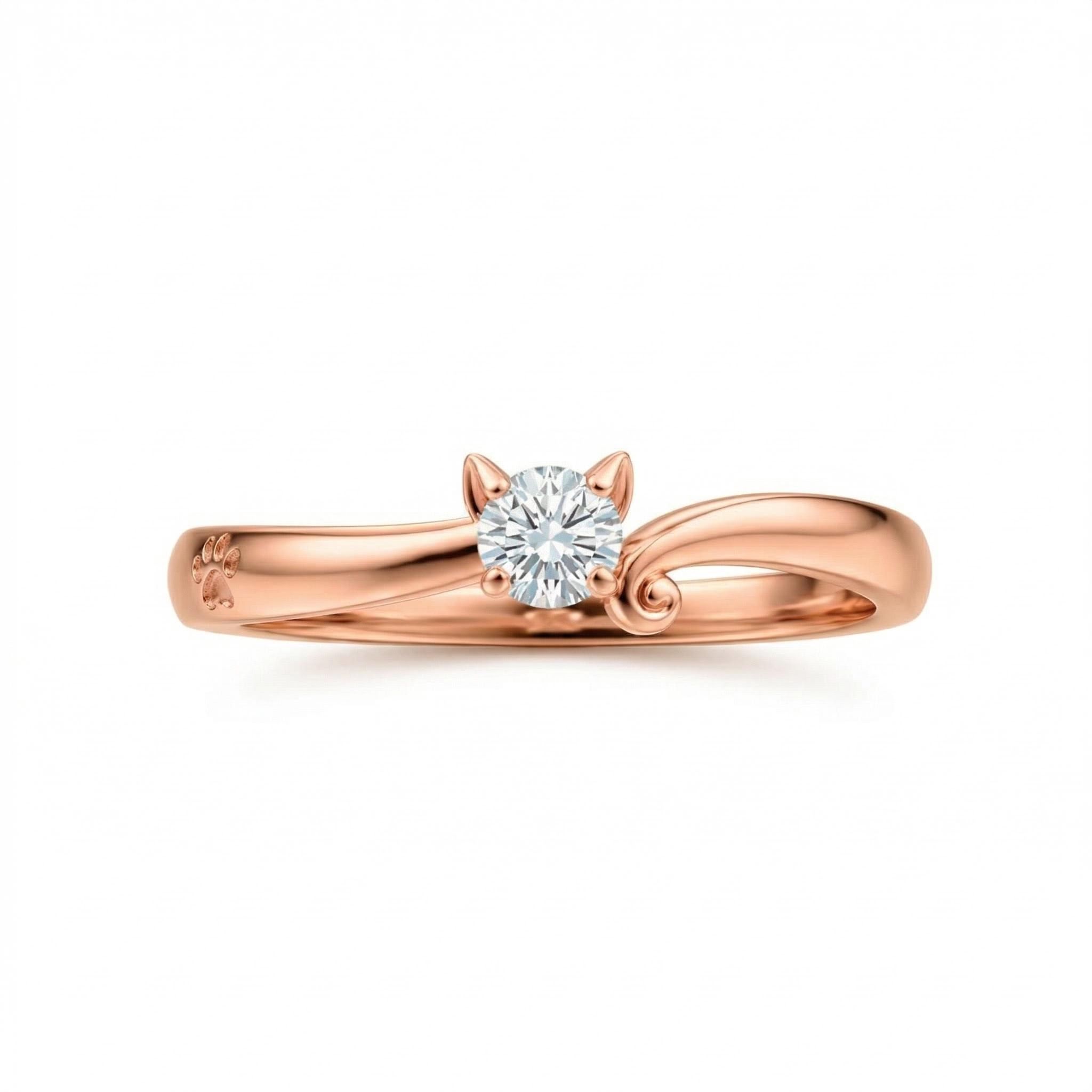 0.3 ct.tw. Cat-Themed Round Cut VVS Moissanite S925 Silver Ring