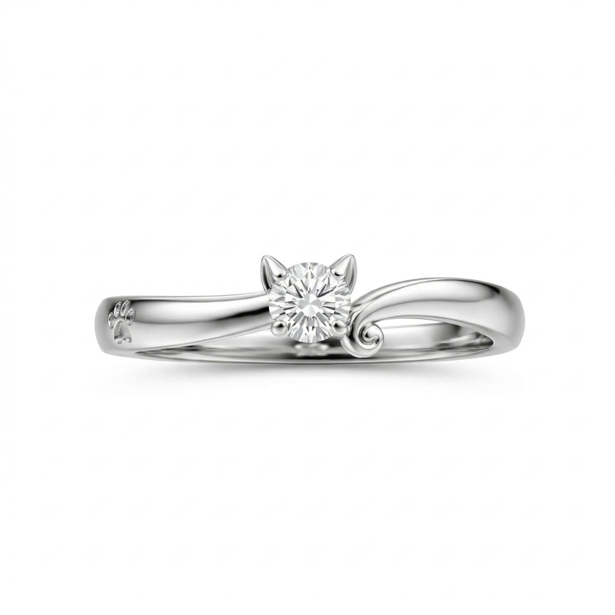 0.3 ct.tw. Cat-Themed Round Cut VVS Moissanite S925 Silver Ring