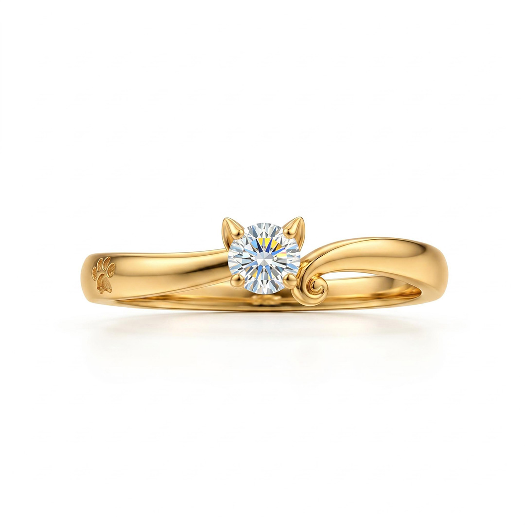 0.3 ct.tw. Cat-Themed Round Cut VVS Moissanite S925 Silver Ring 0.3 ct.tw. Cat-Themed Round Cut VVS Moissanite S925 Silver Ring