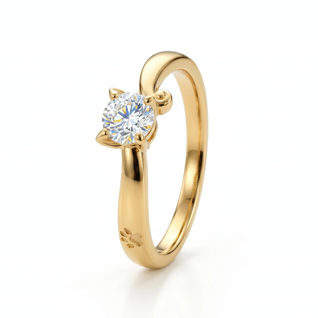 0.3 ct.tw. Cat-Themed Round Cut VVS Moissanite S925 Silver Ring 0.3 ct.tw. Cat-Themed Round Cut VVS Moissanite S925 Silver Ring