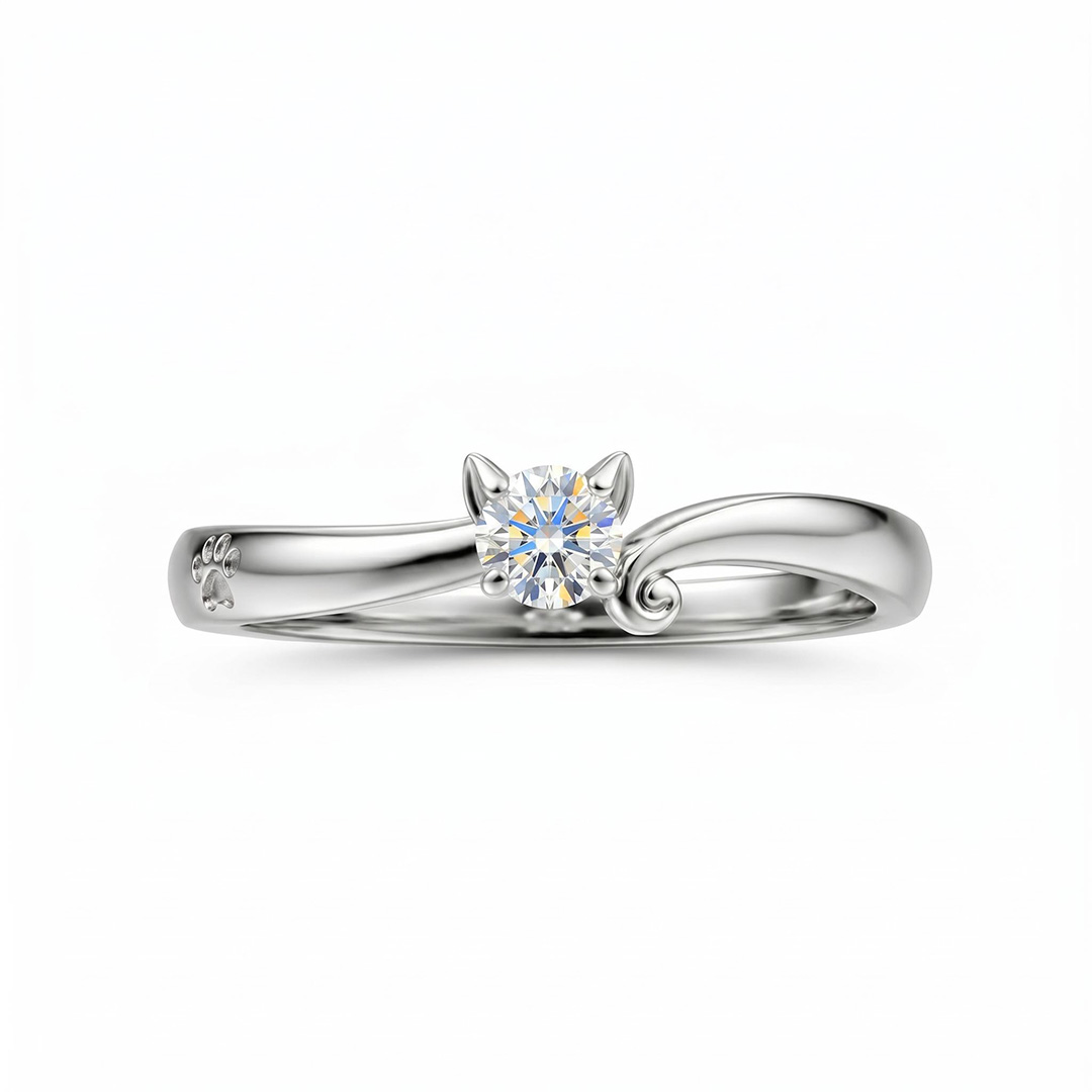 0.3 ct.tw. Cat-Themed Round Cut VVS Moissanite S925 Silver Ring 0.3 ct.tw. Cat-Themed Round Cut VVS Moissanite S925 Silver Ring