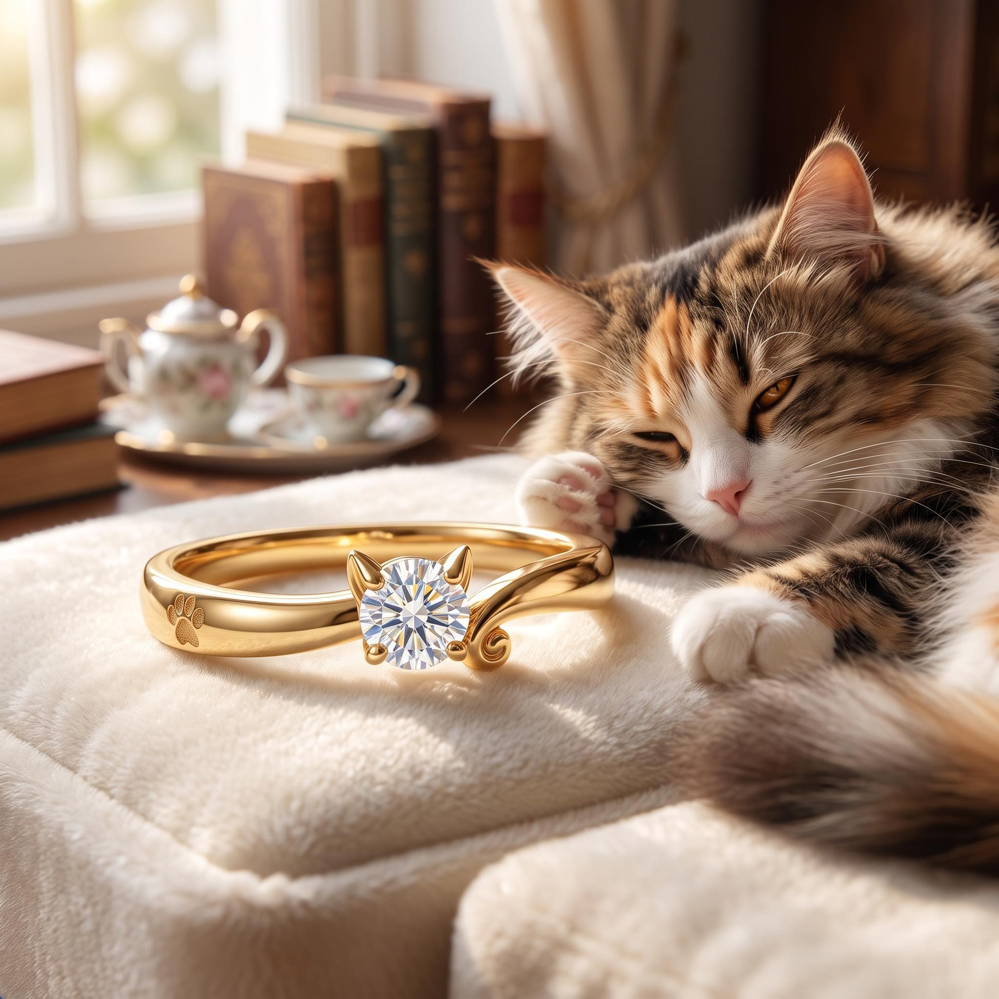 0.3 ct.tw. Cat-Themed Round Cut VVS Moissanite S925 Silver Ring 0.3 ct.tw. Cat-Themed Round Cut VVS Moissanite S925 Silver Ring