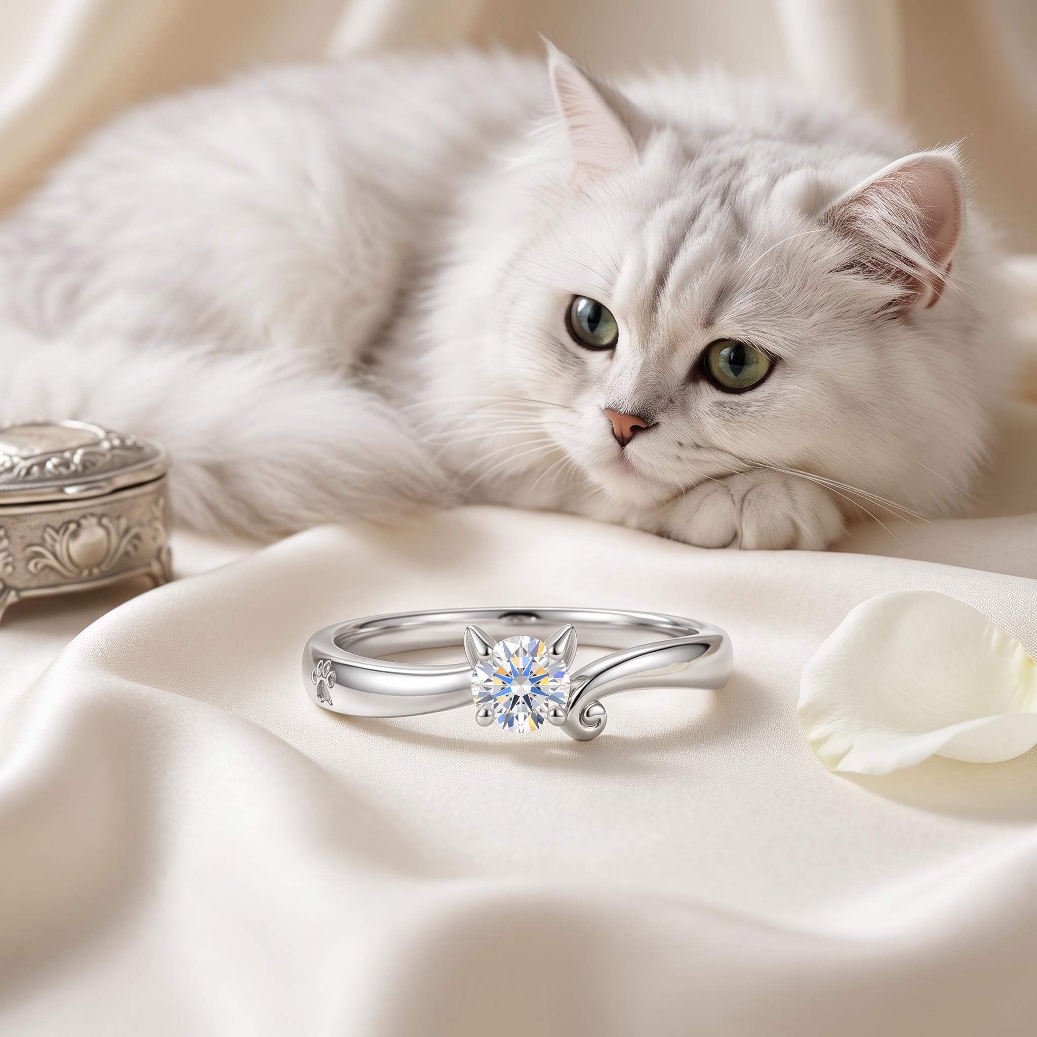 0.3 ct.tw. Cat-Themed Round Cut VVS Moissanite S925 Silver Ring 0.3 ct.tw. Cat-Themed Round Cut VVS Moissanite S925 Silver Ring
