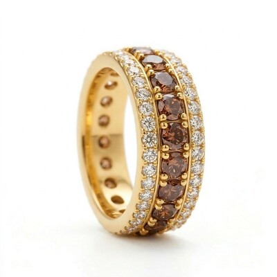 Three-Row Coffee Color Round Cut S925 Silver Wedding Ring
