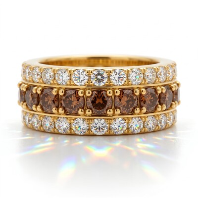 5.06 ct.tw. Three-Row Coffee Color Round Cut S925 Silver Wedding Ring