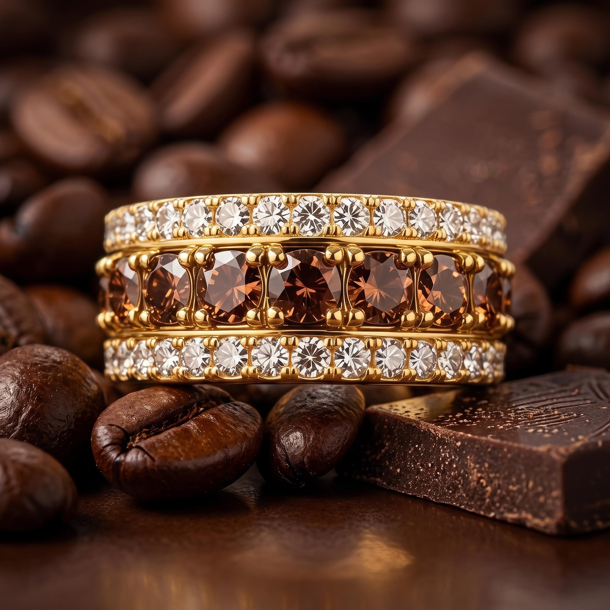5.06 ct.tw. Three-Row Coffee Color Round Cut S925 Silver Wedding Ring 5.06 ct.tw. Three-Row Coffee Color Round Cut S925 Silver Wedding Ring