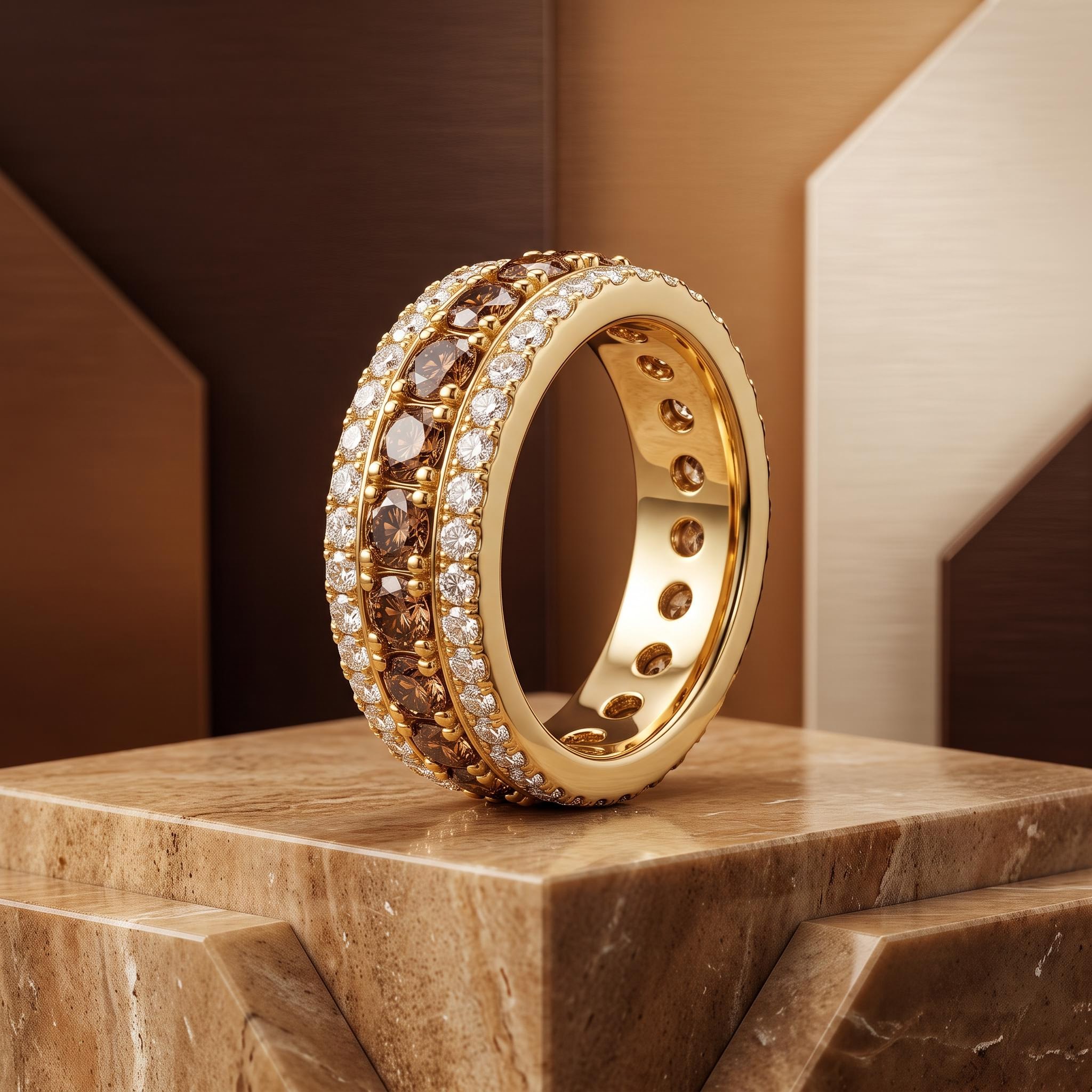 5.06 ct.tw. Three-Row Coffee Color Round Cut S925 Silver Wedding Ring 5.06 ct.tw. Three-Row Coffee Color Round Cut S925 Silver Wedding Ring