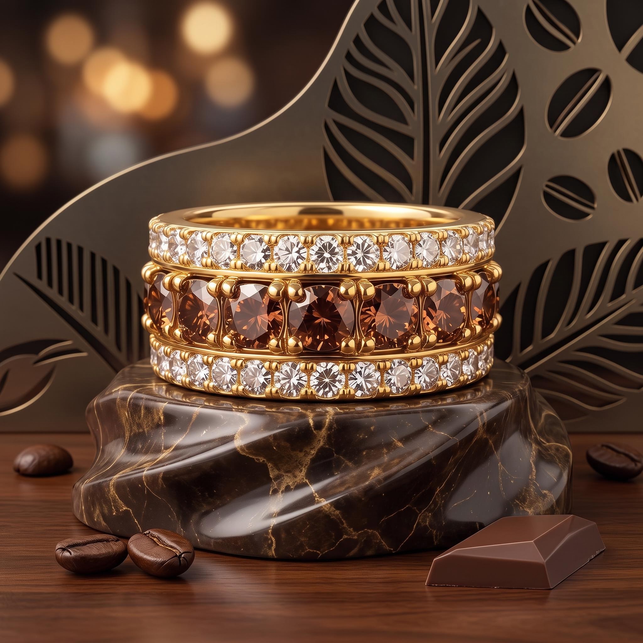 5.06 ct.tw. Three-Row Coffee Color Round Cut S925 Silver Wedding Ring 5.06 ct.tw. Three-Row Coffee Color Round Cut S925 Silver Wedding Ring