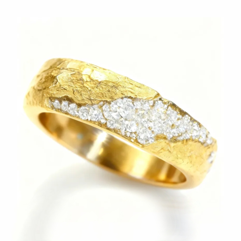 Matte White Galaxy Round Cut VVS Moissanite S925 Silver Wedding Band