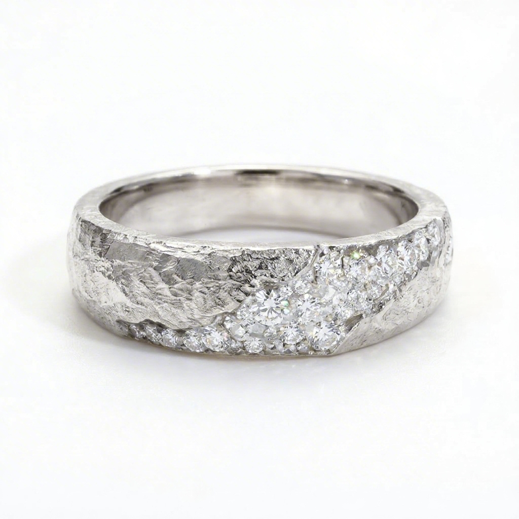 Matte White Galaxy Round Cut VVS Moissanite S925 Silver Wedding Band