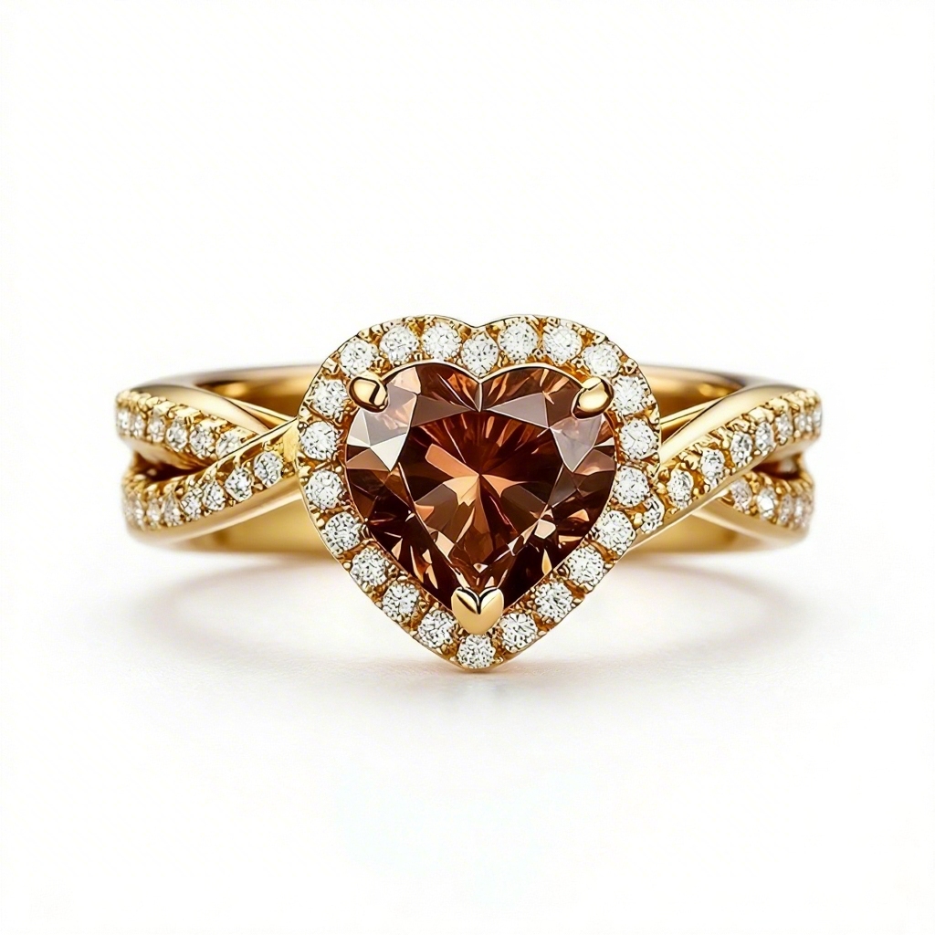 2.2ct CTW Twist Halo Coffee Brown Heart Cut S925 Silver Engagement Ring