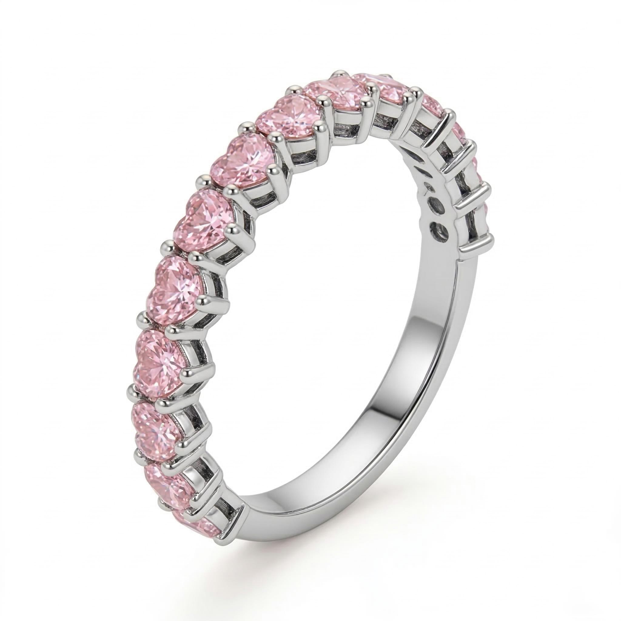 Eternity Pink Heart Cut S925 Silver Women‘s ’Band