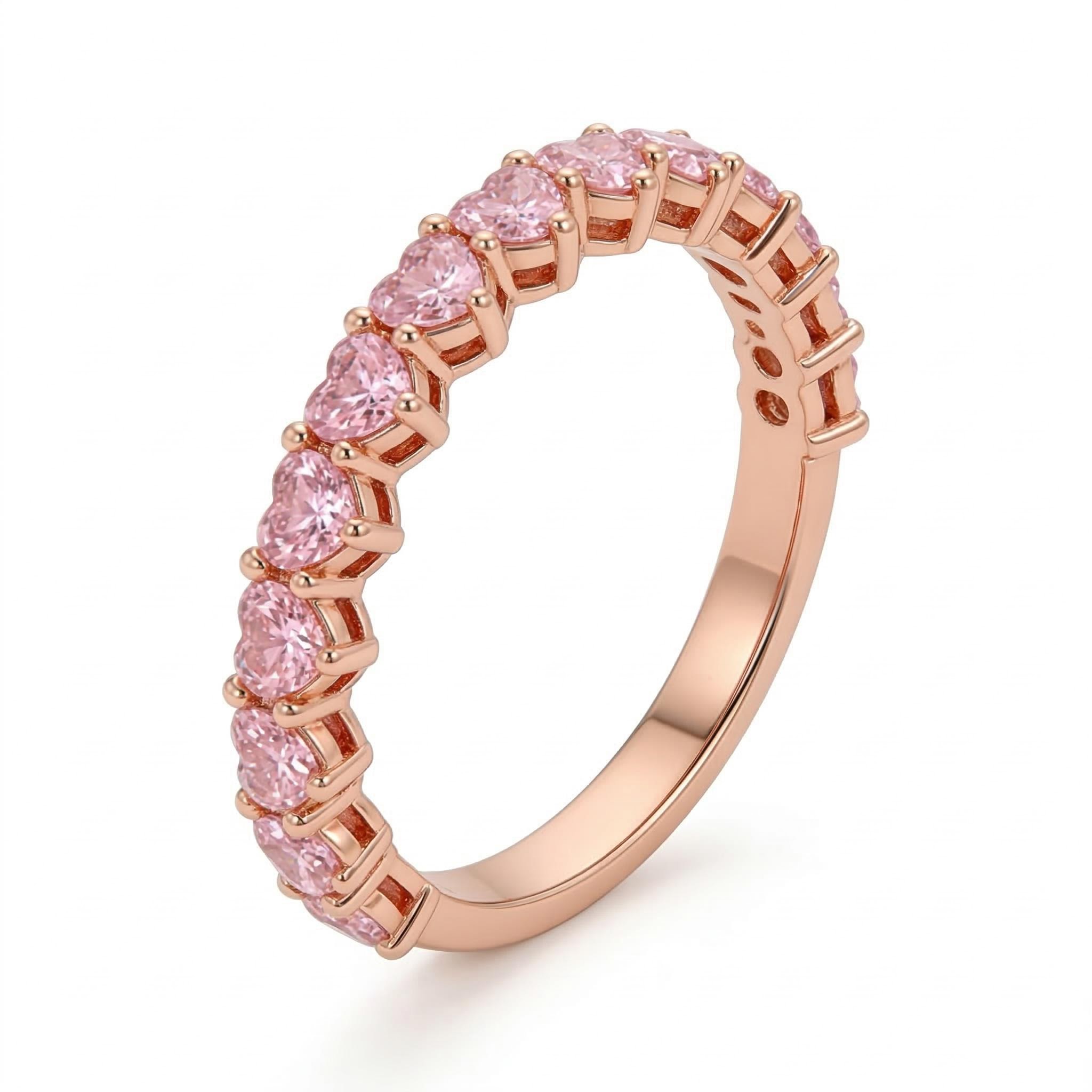 Eternity Pink Heart Cut S925 Silver Women‘s ’Band