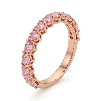 Eternity Pink Heart Cut S925 Silver Women‘s ’Band