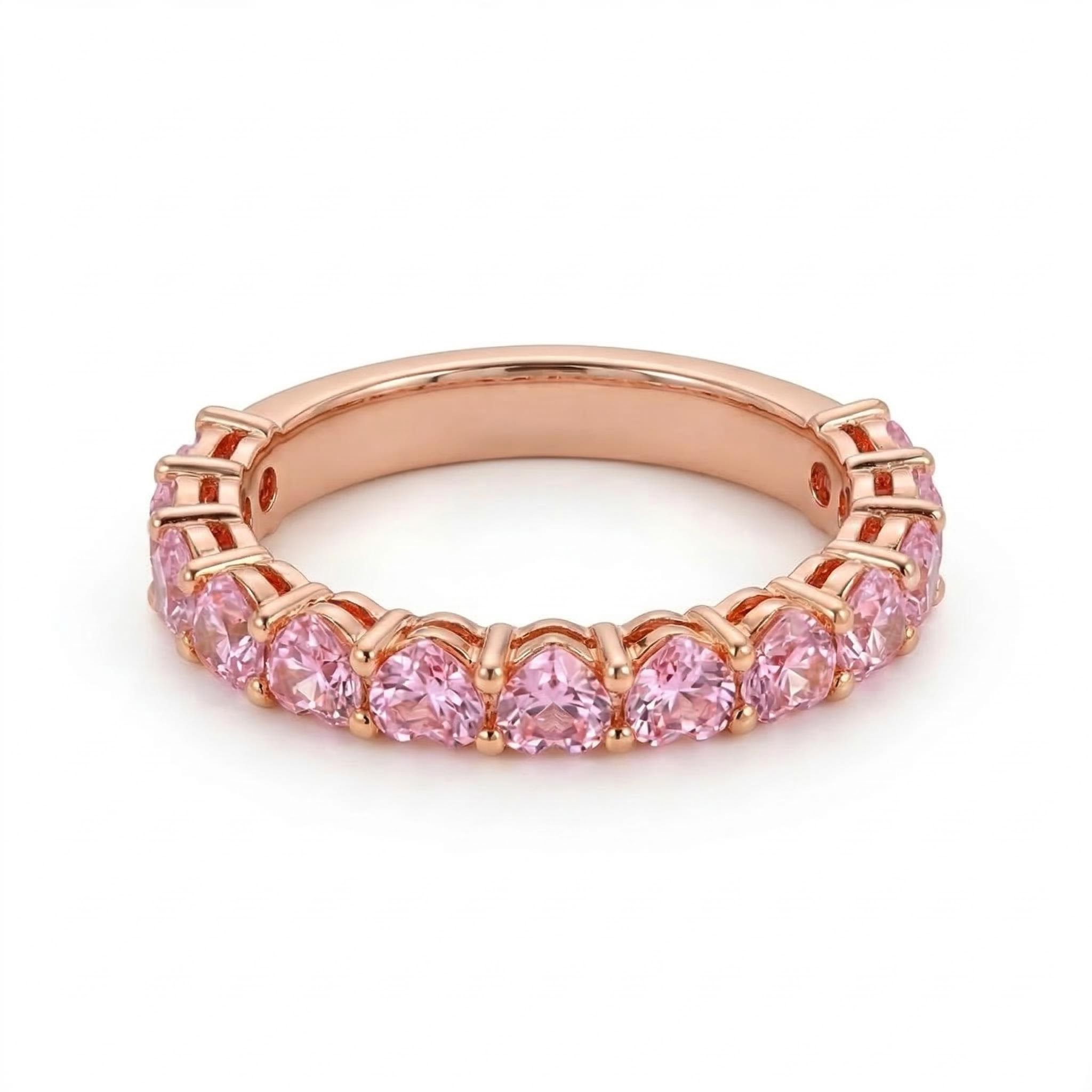 Eternity Pink Heart Cut S925 Silver Women‘s ’Band