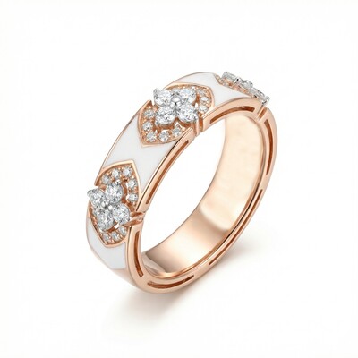 Clover Round Cut with White Enamel Women's Band