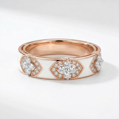 0.41 ct.tw. Clover Round Cut with White Enamel Women's Band