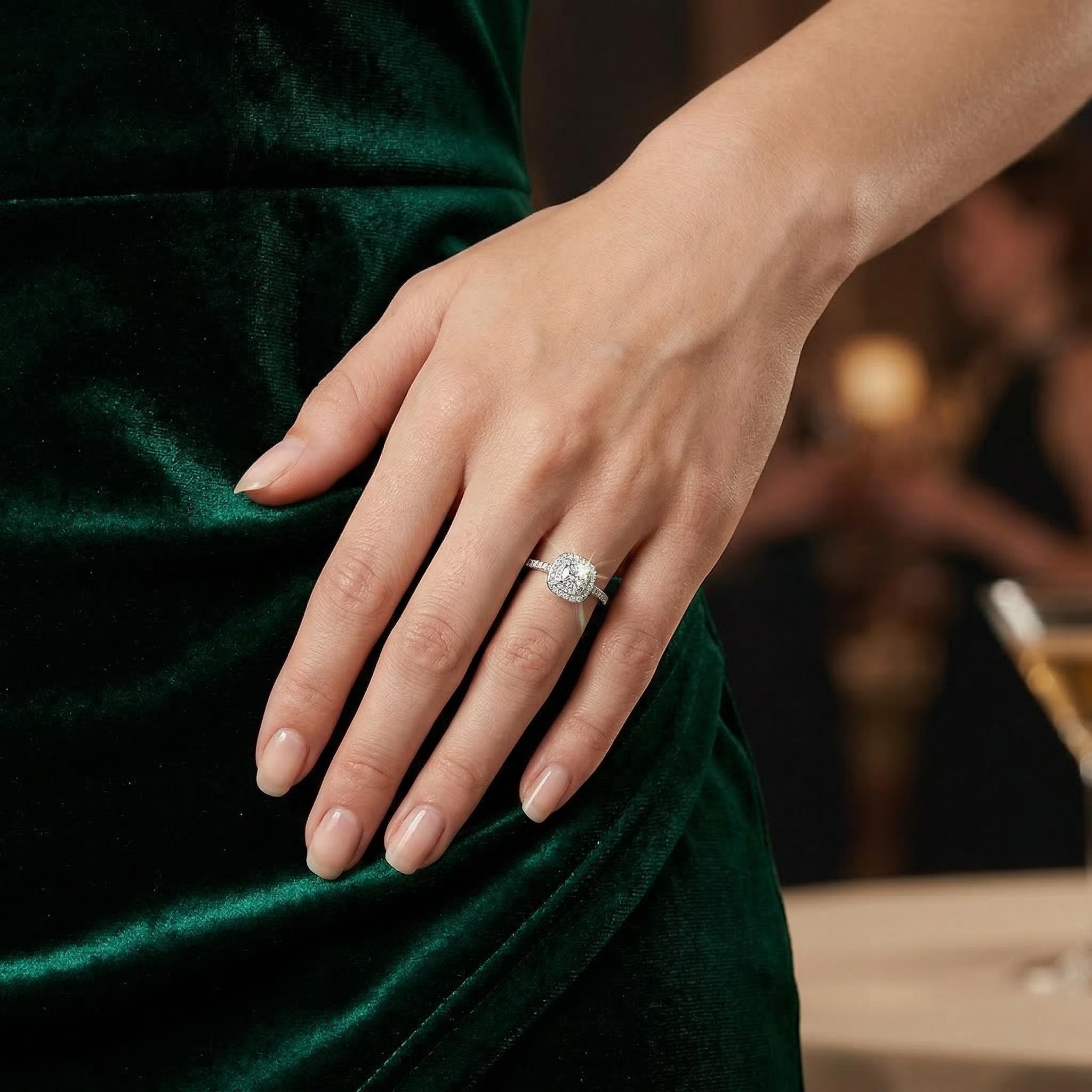 1.85ct CTW Double Halo Cushion Cut VVS Moissanite S925 Silver Engagement Ring