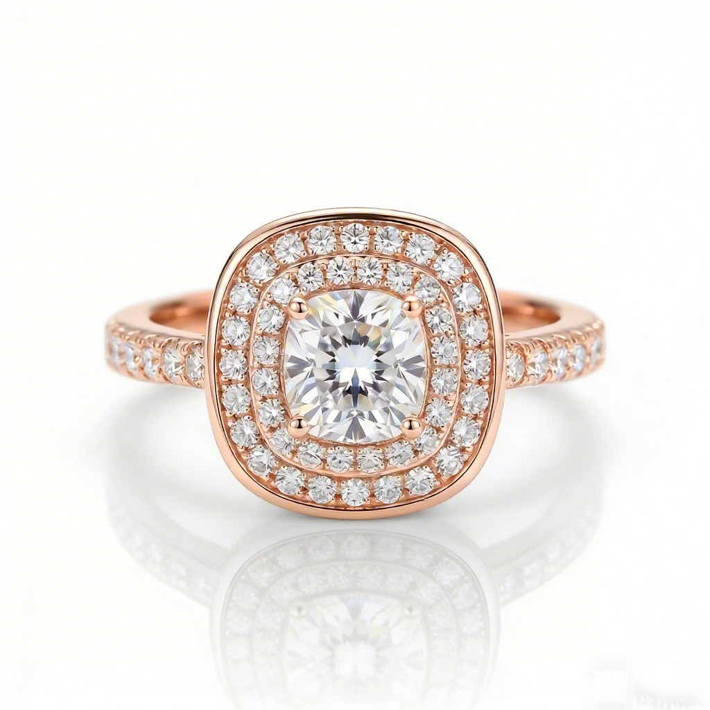 1.85ct CTW Double Halo Cushion Cut VVS Moissanite S925 Silver Engagement Ring