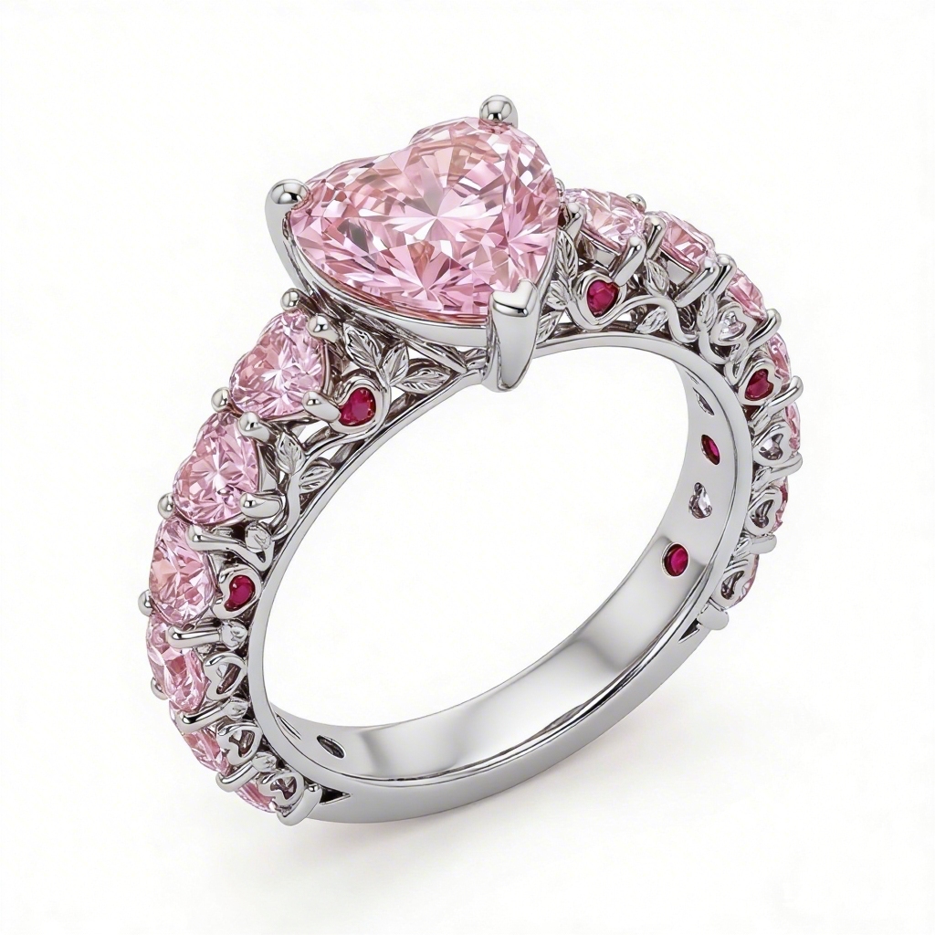 2.6ct CTW Natural-Inspired Pink Heart Cut S925 Silver Engagement Ring