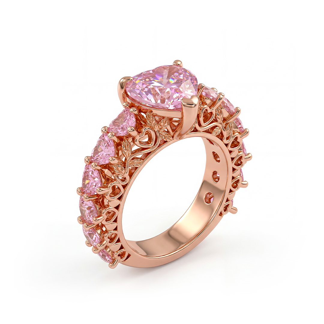 7.6 ct.tw. Natural-Inspired Pink Heart Cut S925 Silver Engagement Ring