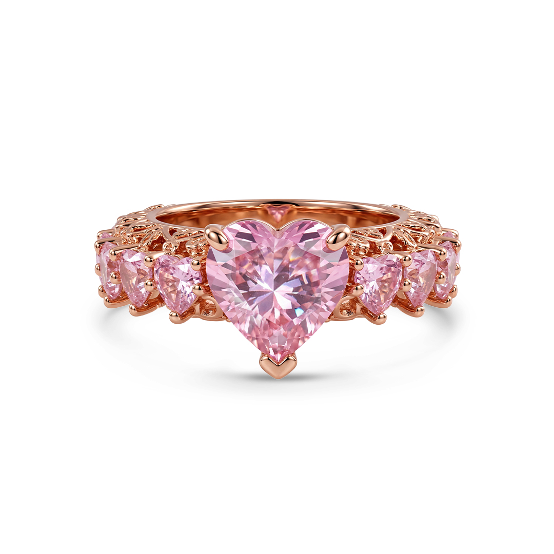 7.6 ct.tw. Natural-Inspired Pink Heart Cut S925 Silver Engagement Ring