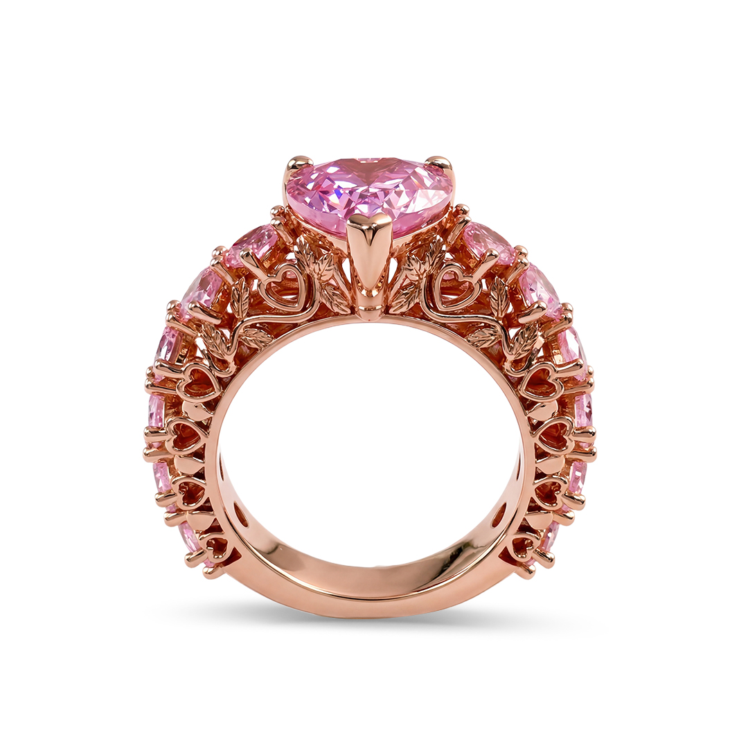 7.6 ct.tw. Natural-Inspired Pink Heart Cut S925 Silver Engagement Ring