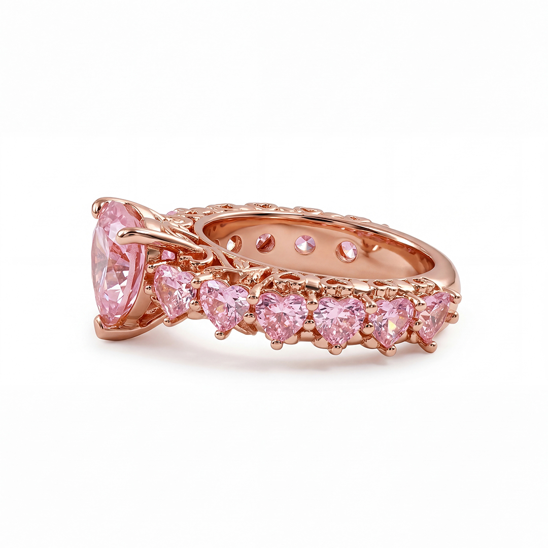 7.6 ct.tw. Natural-Inspired Pink Heart Cut S925 Silver Engagement Ring