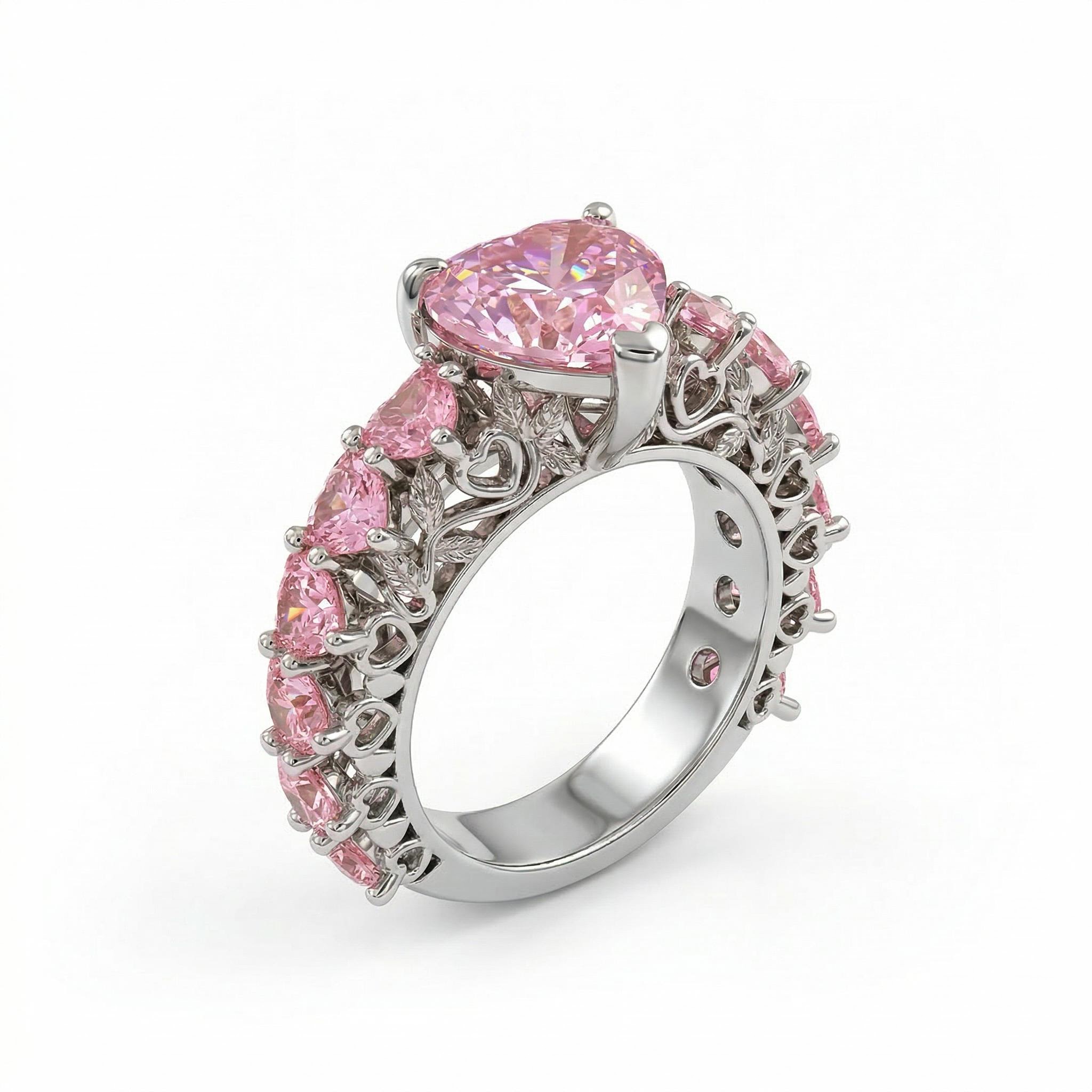 7.6 ct.tw. Natural-Inspired Pink Heart Cut S925 Silver Engagement Ring