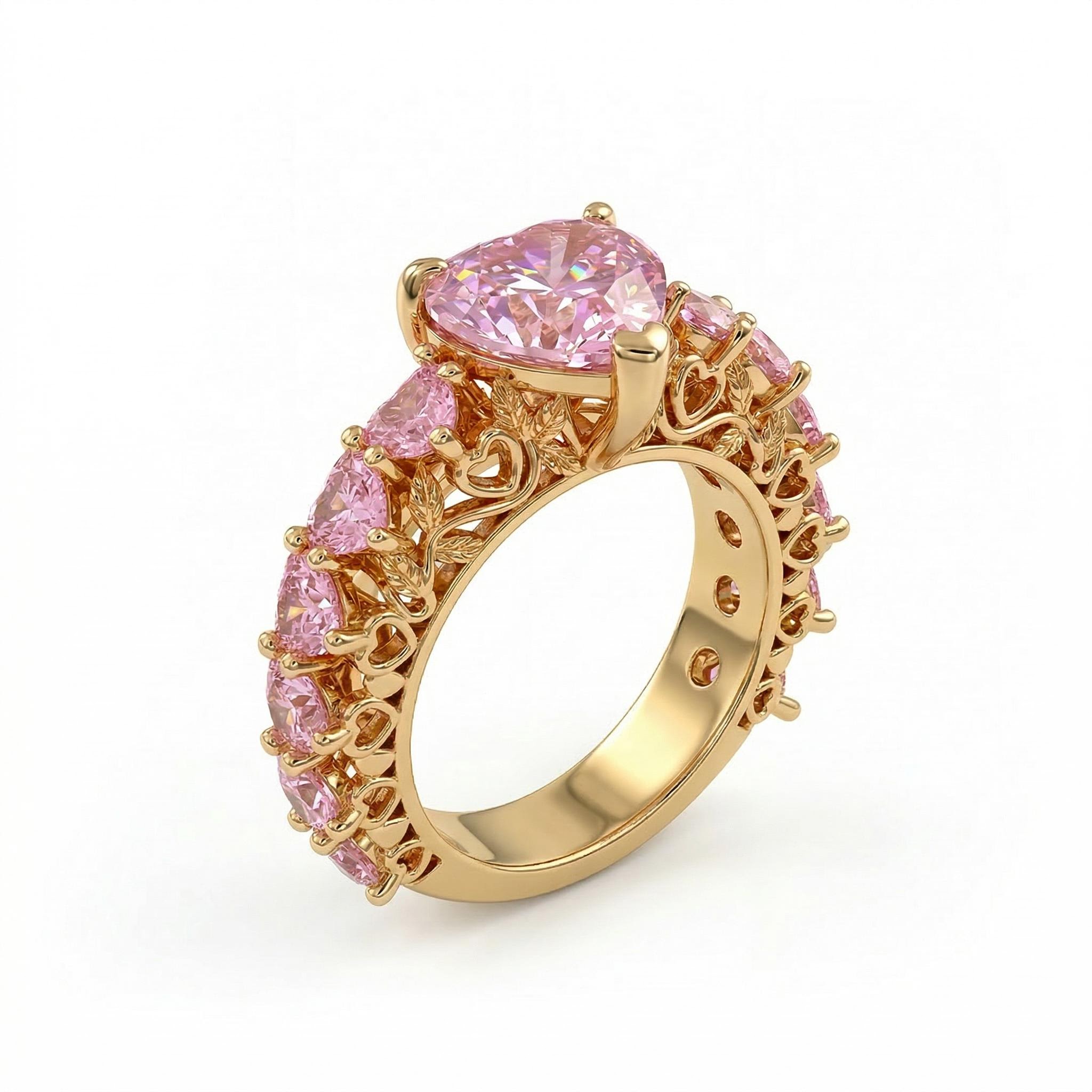7.6 ct.tw. Natural-Inspired Pink Heart Cut S925 Silver Engagement Ring