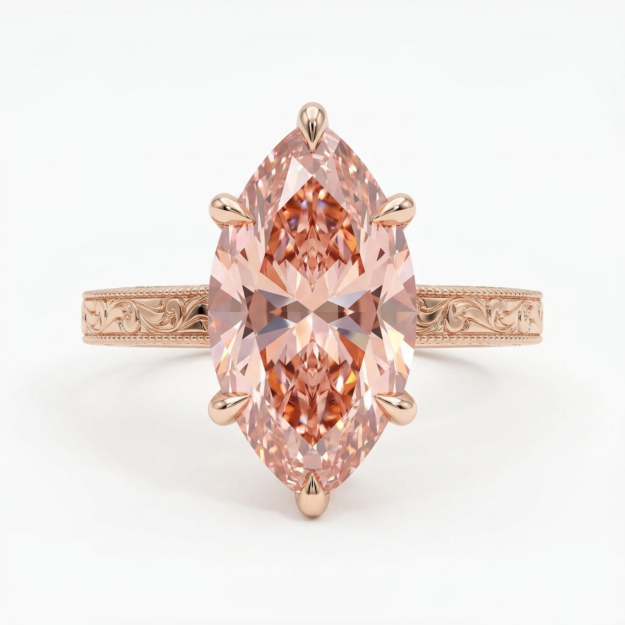 2.2ct CTW Pink Marquise Cut Vintage Pattern S925 Silver Engagement Ring