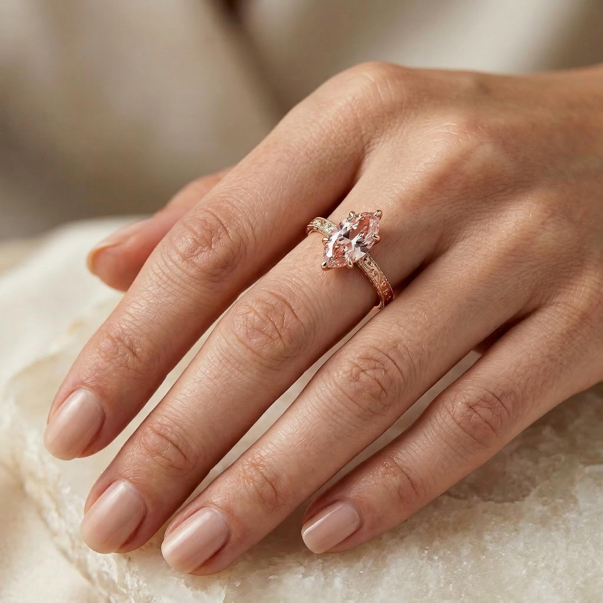 2.2ct CTW Pink Marquise Cut Vintage Pattern S925 Silver Engagement Ring