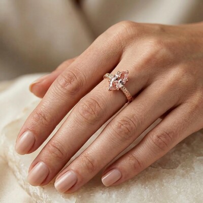 2.2ct CTW Pink Marquise Cut Vintage Pattern S925 Silver Engagement Ring