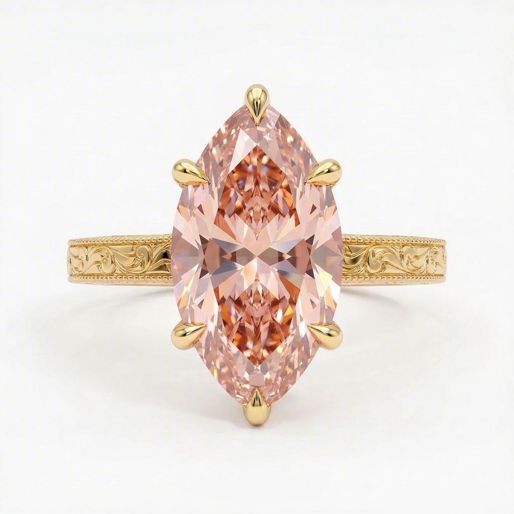 2.2ct CTW Pink Marquise Cut Vintage Pattern S925 Silver Engagement Ring