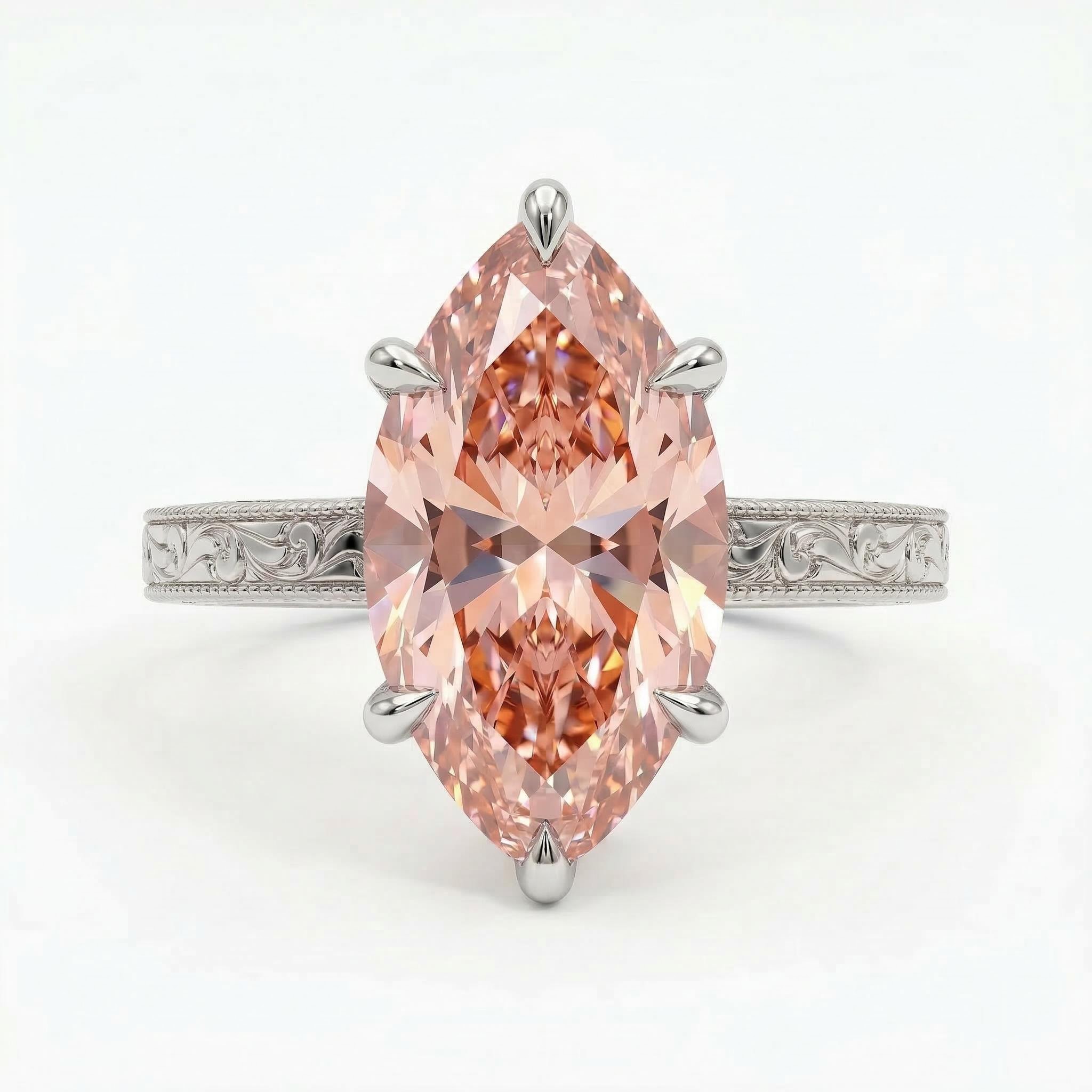 2.2ct CTW Pink Marquise Cut Vintage Pattern S925 Silver Engagement Ring