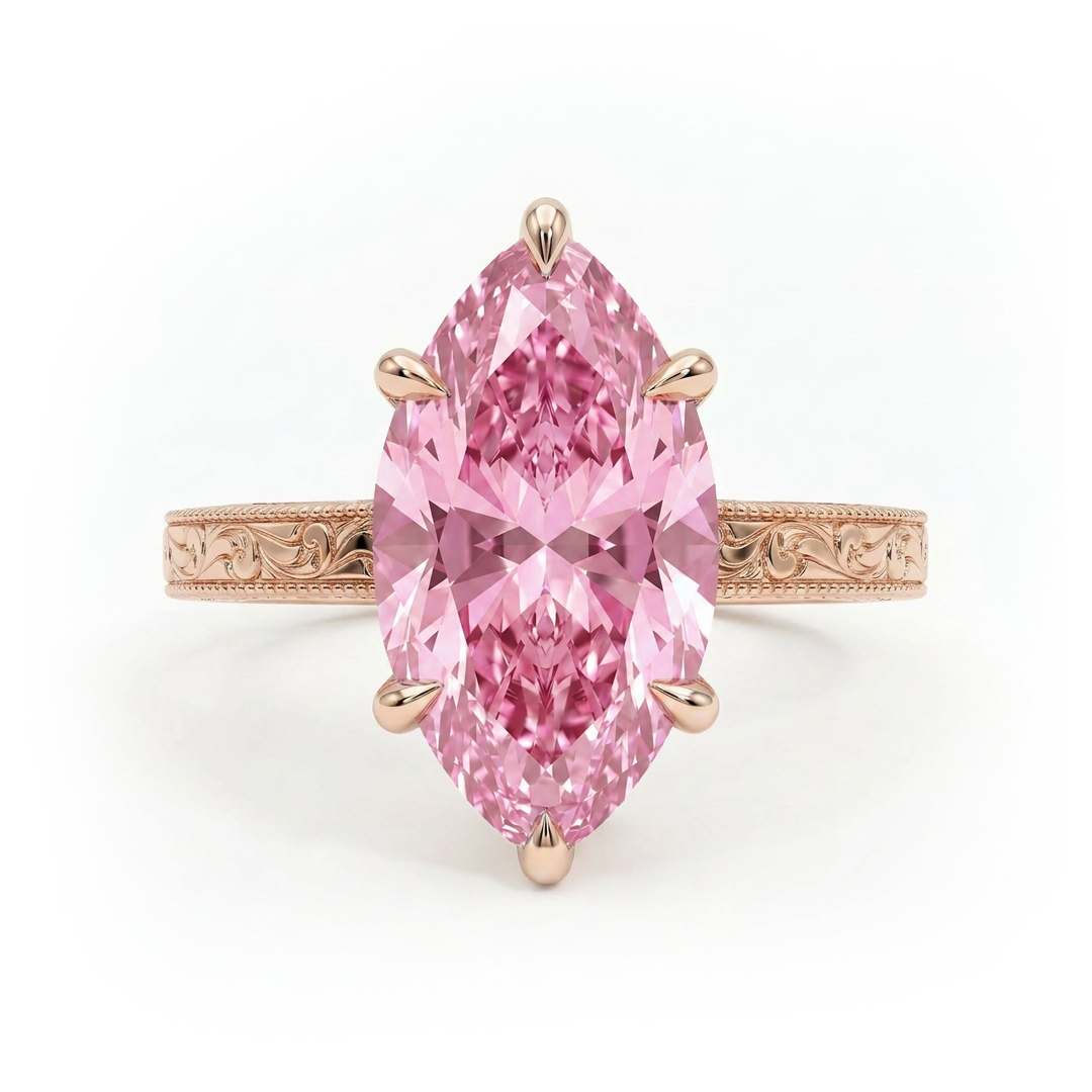 3.05 ct.tw. Pink Marquise Cut Vintage Pattern S925 Silver Engagement Ring
