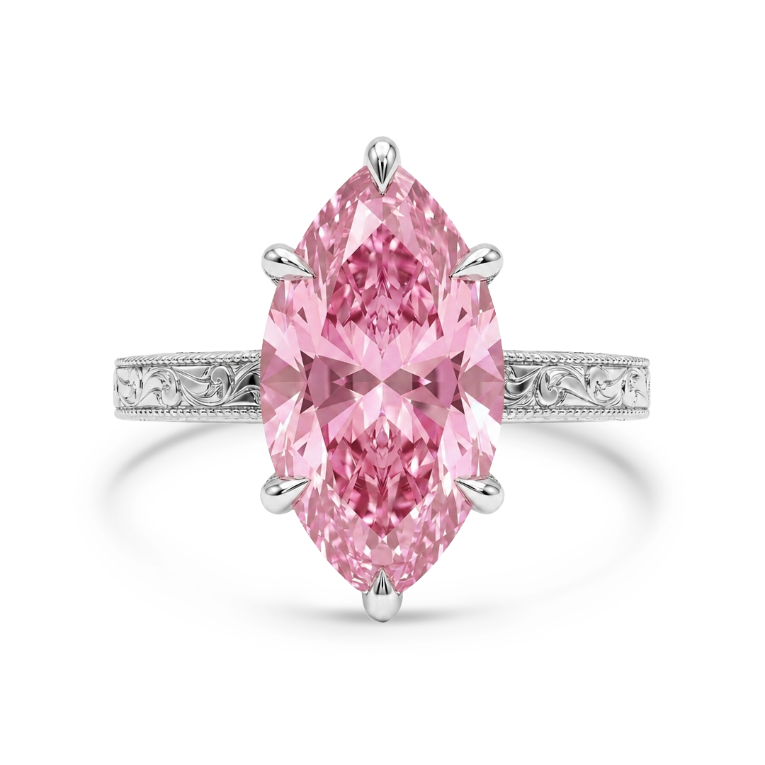 3.05 ct.tw. Pink Marquise Cut Vintage Pattern S925 Silver Engagement Ring